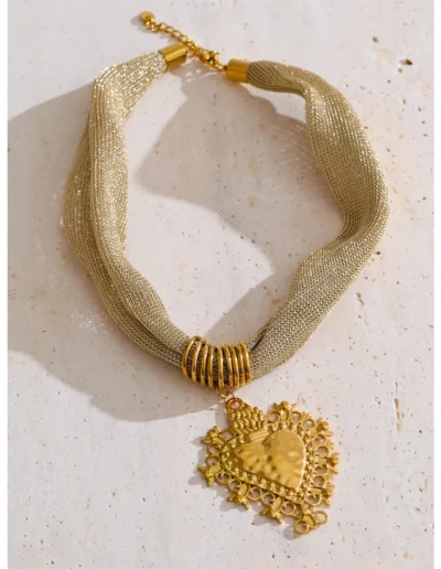 WP.Woven Chain Heart Necklace – Tender Warmth.10