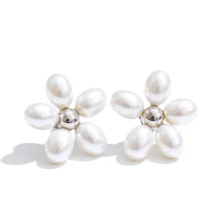 Platinum Pearl Blossom Stud Earrings – Polished Femininity