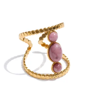 Golden Blush Rose Stone Ring – Vertical Harmony